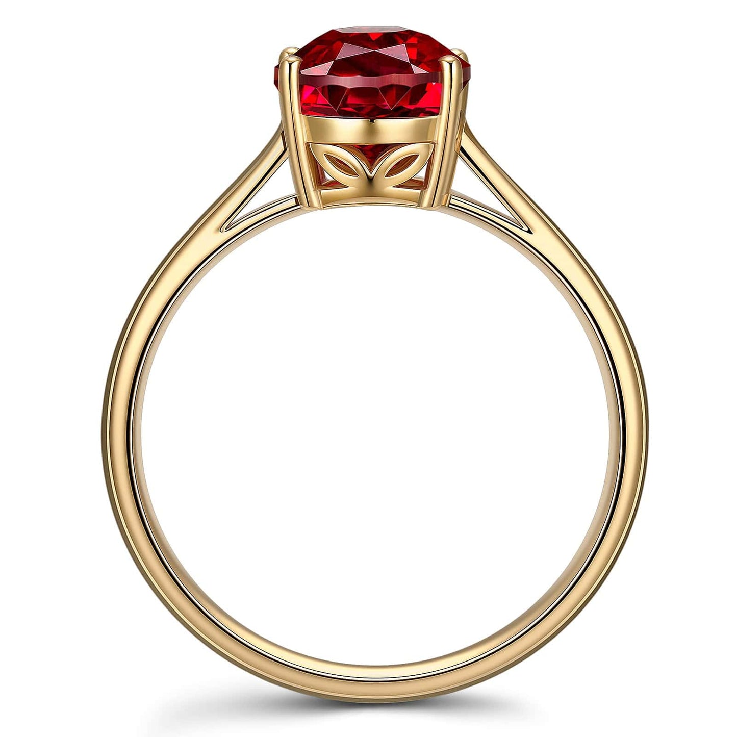 Lab-Grown Oval Brilliant Cut Ruby - Solitaire Classic Engagement Ring 14K Yellow Gold Plated (Includes GRC Certification from International Gemological Institute)