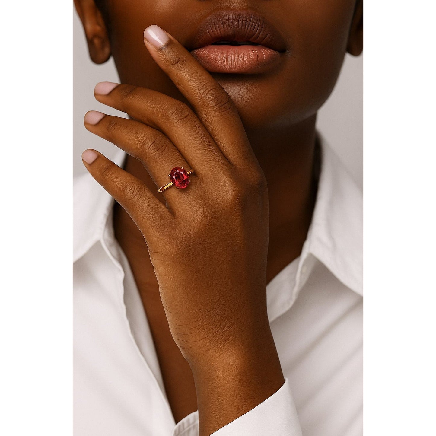 Oval Brilliant Cut Vivid Pigeon Blood Red Lab-Certified Ruby - Solitaire Classic Engagement Ring 14K Yellow Gold Plated (Includes GRC Certification from Gemstone Research Center)