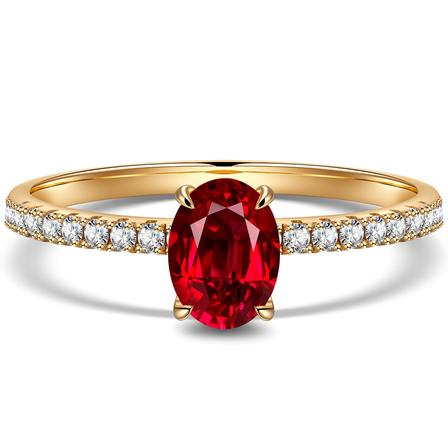 Lab-Grown Oval Brilliant Cut Ruby - Pave Classic Engagement Ring 14K Yellow Gold Plated (Includes GRC Certification from International Gemological Institute)