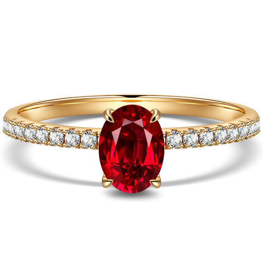 gon- Lab-Grown Oval Brilliant Cut Ruby - Pave Classic Engagement Ring 14K Yellow Gold Plated (Includes GRC Certification from International Gemological Institute)