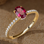 Lab-Grown Oval Brilliant Cut Ruby - Pave Classic Engagement Ring 14K Yellow Gold Plated (Includes GRC Certification from International Gemological Institute)