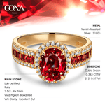 Oval Brilliant Cut Vivid Pigeon Blood Red Lab-Certified Ruby - Halo Classic Engagement Ring 14K Yellow Gold Plated (Includes GRC Certification from Gemstone Research Center)