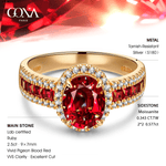 Oval Brilliant Cut Vivid Pigeon Blood Red Lab-Certified Ruby - Halo Classic Engagement Ring 14K Yellow Gold Plated (Includes GRC Certification from Gemstone Research Center)