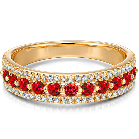 gon- Lab-Grown Round Brilliant Cut Ruby - Half Eternity Ring 14K Yellow Gold Plated (Includes GRC Certification from International Gemological Institute)