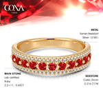 Round Brilliant Cut Vivid Pigeon Blood Red Lab-Certified Ruby - Half Eternity Ring 14K Yellow Gold Plated (Includes GRC Certification from Gemstone Research Center)
