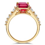 Lab-Grown Emerald-Cut Ruby - Pave Classic Engagement Ring 14K Yellow Gold Plated (Includes GRC Certification from International Gemological Institute)