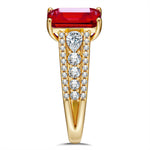 Lab-Grown Emerald-Cut Ruby - Pave Classic Engagement Ring 14K Yellow Gold Plated (Includes GRC Certification from International Gemological Institute)