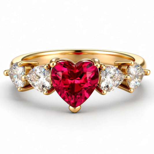 gona- Heart Brilliant Cut Vivid Pigeon Blood Red Lab-Certified Ruby - Pave Eternal Love Engagement Ring 14K Yellow Gold Plated (Includes GRC Certification from Gemstone Research Center)