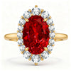 Oval Lab-Grown Ruby Halo Engagement Ring in 14K Yellow Gold Plated Silver