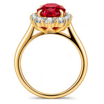 Oval Lab-Grown Ruby Halo Engagement Ring in 14K Yellow Gold Plated Silver