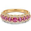 Round Brilliant Cut Fancy Vivid Rose Hue Lab-Certified Pink Sapphire - Half Eternity Ring 14K Yellow Gold Plated (Includes GRC Certification from Gemstone Research Center)