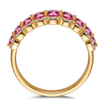 Round Brilliant Cut Fancy Vivid Rose Hue Lab-Certified Pink Sapphire - Half Eternity Ring 14K Yellow Gold Plated (Includes GRC Certification from Gemstone Research Center)