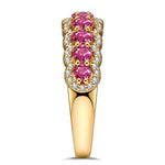 Round Brilliant Cut Fancy Vivid Rose Hue Lab-Certified Pink Sapphire - Half Eternity Ring 14K Yellow Gold Plated (Includes GRC Certification from Gemstone Research Center)