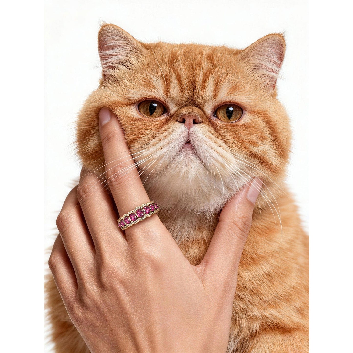 Round Brilliant Cut Fancy Vivid Rose Hue Lab-Certified Pink Sapphire - Half Eternity Ring 14K Yellow Gold Plated (Includes GRC Certification from Gemstone Research Center)