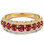 Round Brilliant Cut Vivid Pigeon Blood Red Lab-Certified Ruby - Half Eternity Ring 14K Yellow Gold Plated (Includes GRC Certification from Gemstone Research Center)