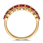 Round Brilliant Cut Vivid Pigeon Blood Red Lab-Certified Ruby - Half Eternity Ring 14K Yellow Gold Plated (Includes GRC Certification from Gemstone Research Center)
