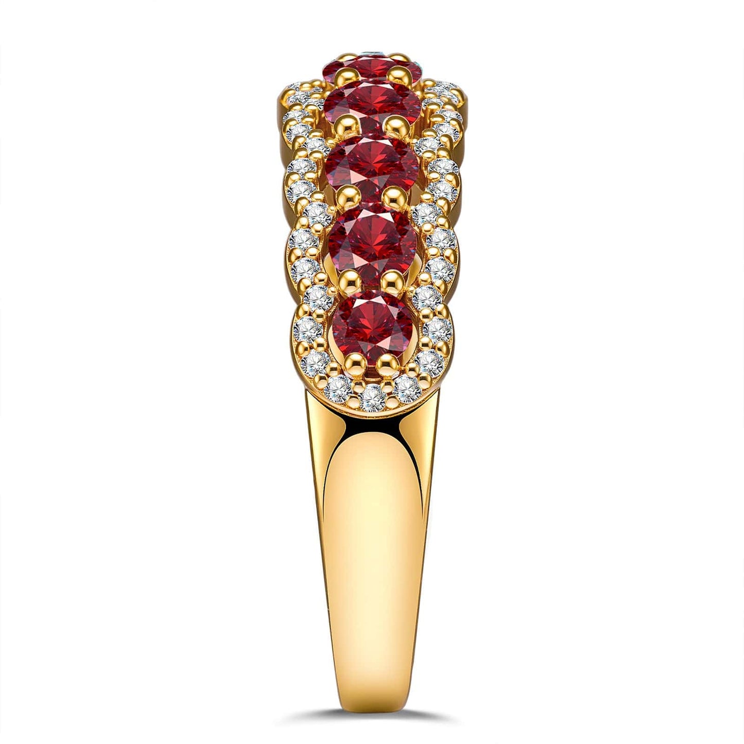 Round Brilliant Cut Vivid Pigeon Blood Red Lab-Certified Ruby - Half Eternity Ring 14K Yellow Gold Plated (Includes GRC Certification from Gemstone Research Center)