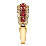 Round Brilliant Cut Vivid Pigeon Blood Red Lab-Certified Ruby - Half Eternity Ring 14K Yellow Gold Plated (Includes GRC Certification from Gemstone Research Center)