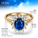 Oval Brilliant Cut Royal Blue Hue Lab-Certified Blue Sapphire - Halo Classic Engagement Ring 14K Yellow Gold Plated (Includes GRC Certification from Gemstone Research Center)