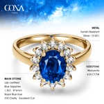 Oval Brilliant Cut Royal Blue Hue Lab-Certified Blue Sapphire - Halo Classic Engagement Ring 14K Yellow Gold Plated (Includes GRC Certification from Gemstone Research Center)