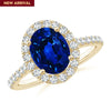 Lab-Grown Oval Brilliant Cut Blue Sapphire - Halo Classic Engagement Ring 14K Yellow Gold Plated