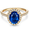 Lab-Grown Oval Brilliant Cut Blue Sapphire - Halo Classic Engagement Ring 14K Yellow Gold Plated (Includes GRC Certification from International Gemological Institute)