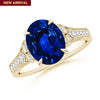 Lab-Grown Oval Brilliant Cut Blue Sapphire - Pave Classic Engagement Ring 14K Yellow Gold Plated