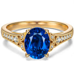 Lab-Grown Oval Brilliant Cut Blue Sapphire - Pave Classic Engagement Ring 14K Yellow Gold Plated (Includes GRC Certification from International Gemological Institute)