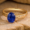 Lab-Grown Oval Brilliant Cut Blue Sapphire - Solitaire Classic Engagement Ring 14K Yellow Gold Plated