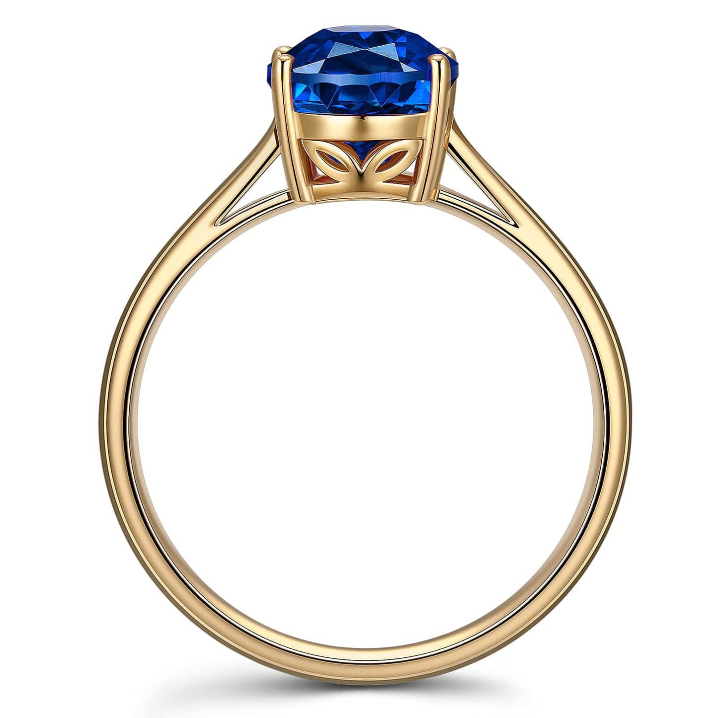 Lab-Grown Oval Brilliant Cut Blue Sapphire - Solitaire Classic Engagement Ring 14K Yellow Gold Plated (Includes GRC Certification from International Gemological Institute)