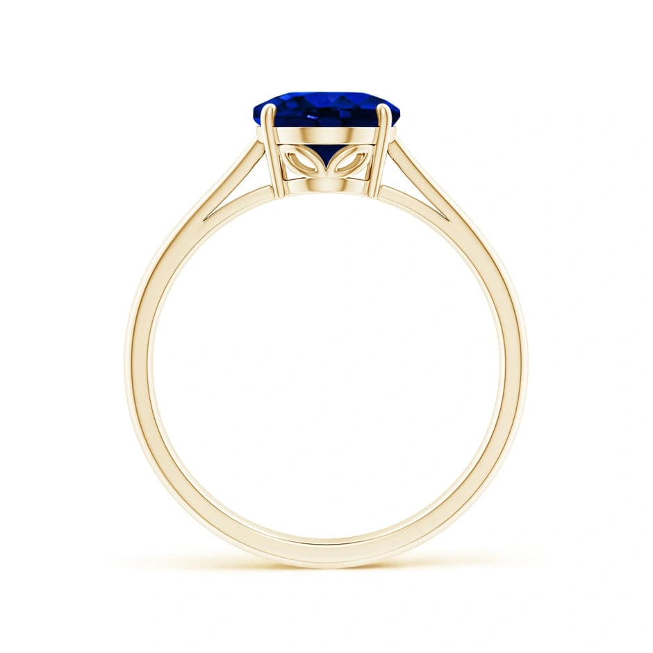 Lab-Grown Oval Brilliant Cut Blue Sapphire - Solitaire Classic Engagement Ring 14K Yellow Gold Plated