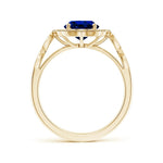 Lab-Grown Oval Brilliant Cut Blue Sapphire - Halo Classic Engagement Ring 14K Yellow Gold Plated