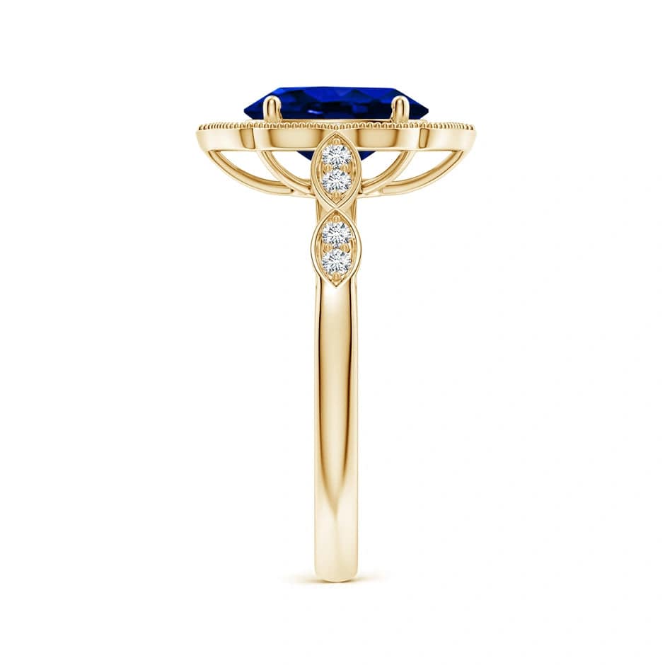 Lab-Grown Oval Brilliant Cut Blue Sapphire - Halo Classic Engagement Ring 14K Yellow Gold Plated