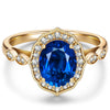 Lab-Grown Oval Brilliant Cut Blue Sapphire - Halo Classic Engagement Ring 14K Yellow Gold Plated (Includes GRC Certification from International Gemological Institute)