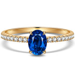 Lab-Grown Oval Brilliant Cut Blue Sapphire - Pave Classic Engagement Ring 14K Yellow Gold Plated (Includes GRC Certification from International Gemological Institute)