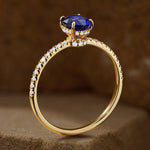 Lab-Grown Oval Brilliant Cut Blue Sapphire - Pave Classic Engagement Ring 14K Yellow Gold Plated (Includes GRC Certification from International Gemological Institute)