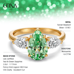 Pear Brilliant Cut Fancy Vivid Lagoon Mint Hue Lab-Certified Teal & Green Sapphire - Three Stone Classic Engagement Ring 14K Yellow Gold Plated (Includes GRC Certification from Gemstone Research Center)