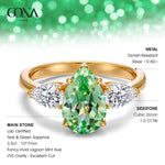 Pear Brilliant Cut Fancy Vivid Lagoon Mint Hue Lab-Certified Teal & Green Sapphire - Three Stone Classic Engagement Ring 14K Yellow Gold Plated (Includes GRC Certification from Gemstone Research Center)