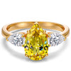 Lab-Grown Pear Brilliant Cut Yellow Sapphire - Three Stone Classic Engagement Ring 14K Yellow Gold Plated (Includes GRC Certification from Gemstone Research Center)