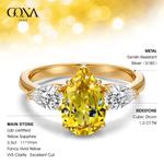 Pear Brilliant Cut Fancy Vivid Yellow Lab-certified Yellow Sapphire - Three Stone Classic Engagement Ring 14K Yellow Gold Plated (Includes GRC Certification from Gemstone Research Center)