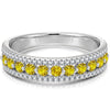 Round Brilliant Cut Fancy Vivid Yellow Lab-Certified Yellow Sapphire - Half Eternity Ring White Gold Plated (Includes GRC Certification from Gemstone Research Center)