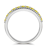 Round Brilliant Cut Fancy Vivid Yellow Lab-Certified Yellow Sapphire - Half Eternity Ring White Gold Plated (Includes GRC Certification from Gemstone Research Center)