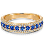 Round Brilliant Cut Royal Blue Hue Lab-Certified Blue Sapphire - Half Eternity Ring 14K Yellow Gold Plated (Includes GRC Certification from Gemstone Research Center)