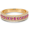 Round Brilliant Cut Fancy Vivid Rose Lab-Certified Pink Sapphire - Half Eternity Ring 14K Yellow Gold Plated (Includes GRC Certification from Gemstone Research Center)