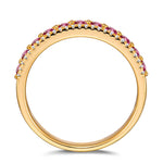 Round Brilliant Cut Fancy Vivid Rose Lab-Certified Pink Sapphire - Half Eternity Ring 14K Yellow Gold Plated (Includes GRC Certification from Gemstone Research Center)