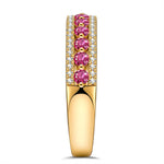 Round Brilliant Cut Fancy Vivid Rose Lab-Certified Pink Sapphire - Half Eternity Ring 14K Yellow Gold Plated (Includes GRC Certification from Gemstone Research Center)
