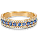 Round Brilliant Cut Royal Blue Lab-Certified Blue Sapphire - Half Eternity Ring 14K Yellow Gold Plated (Includes GRC Certification from Gemstone Research Center)
