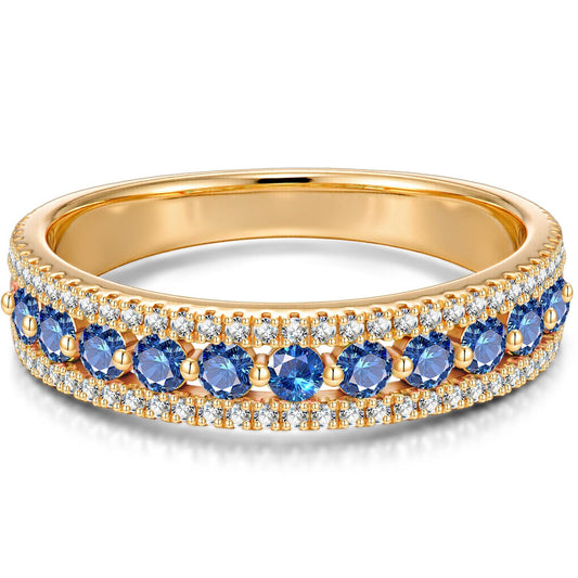 gona- Round Brilliant Cut Royal Blue Lab-Certified Blue Sapphire - Half Eternity Ring 14K Yellow Gold Plated (Includes GRC Certification from Gemstone Research Center)