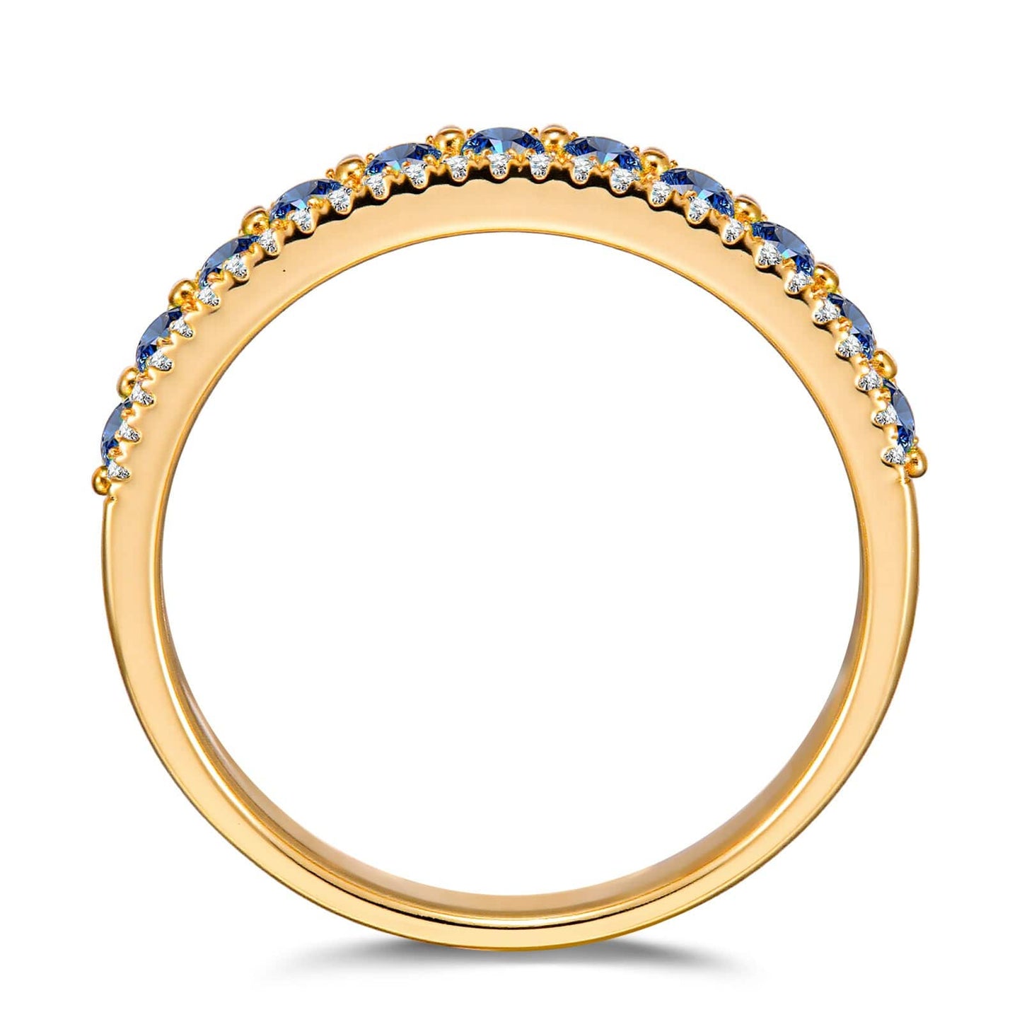 Round Brilliant Cut Royal Blue Lab-Certified Blue Sapphire - Half Eternity Ring 14K Yellow Gold Plated (Includes GRC Certification from Gemstone Research Center)