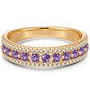 Round Brilliant Cut Fancy Vivid Violet Hue Lab-Certified Purple Sapphire - Half Eternity Ring 14K Yellow Gold Plated (Includes GRC Certification from Gemstone Research Center)